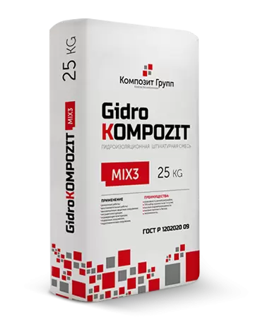 Штукатурная смесь, GidroKompozit Mix3 fibra, мешок 25 кг