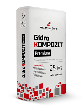 Проникающая гидроизоляция бетона, GidroKompozit Premium, мешок 25 кг