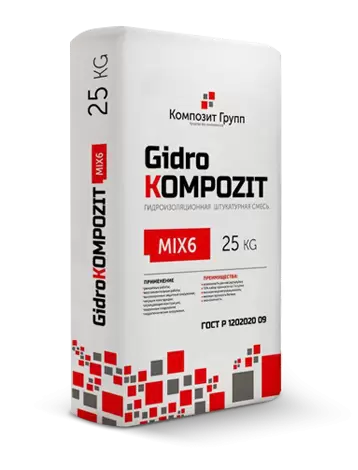 Безусадочная высокопрочная ремонтная смесь, GidroKompozit Mix6 Fibra, мешок 25 кг